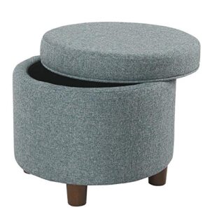 Homepop Home Decor | Upholstered Round Storage Ottoman | Ottoman with Storage for Living Room & Bedroom, Teal Tweed