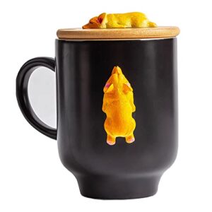 daveinmic corgi mug with original bamboo lid,handcrafted corgi gifts for corgi lovers,cute coffee mug unique tea cup for dog lovers novelty gifts mug(14oz)(black, corgi)