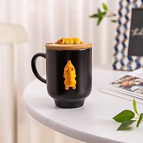 Daveinmic Corgi Mug with Original Bamboo Lid,Handcrafted Corgi Gifts for Corgi Lovers,Cute Coffee Mug Unique Tea Cup for Dog Lovers Novelty Gifts Mug(14oz)(Black, Corgi)