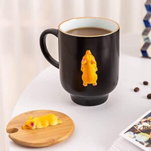 Daveinmic Corgi Mug with Original Bamboo Lid,Handcrafted Corgi Gifts for Corgi Lovers,Cute Coffee Mug Unique Tea Cup for Dog Lovers Novelty Gifts Mug(14oz)(Black, Corgi)