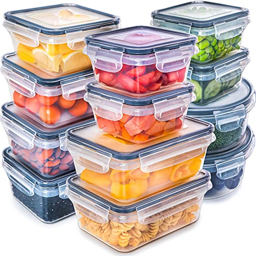 fullstar (12 Pack Food Storage Containers with Lids - Black Plastic Food Containers with Lids - Plastic Containers with Lids - Airtight Leak Proof Easy Snap Lock and BPA-Free Plastic Container Set