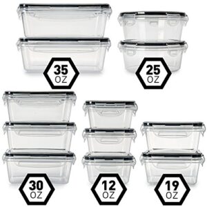 fullstar (12 Pack Food Storage Containers with Lids - Black Plastic Food Containers with Lids - Plastic Containers with Lids - Airtight Leak Proof Easy Snap Lock and BPA-Free Plastic Container Set