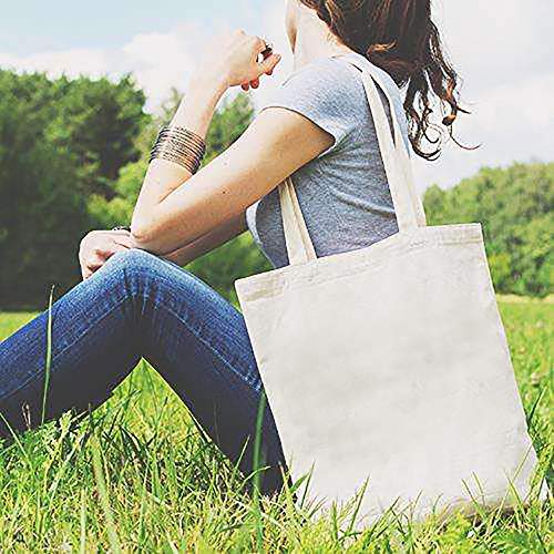 Canvas Bags Heavy Natural Canvas Tote Bags with Bottom Gusset Reusable Grocery Bags Canvas Shopping Bags with Long Handles (15.7"x13.7"x4", 1 pack), 12 oz Canvas