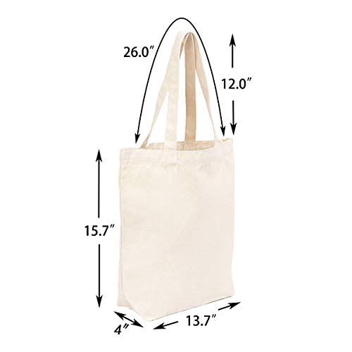 Canvas Bags Heavy Natural Canvas Tote Bags with Bottom Gusset Reusable Grocery Bags Canvas Shopping Bags with Long Handles (15.7"x13.7"x4", 1 pack), 12 oz Canvas