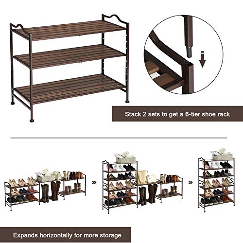 SONGMICS Entryway Shoe Storage Organizer with Metal Frame, 3-tier, Bronze