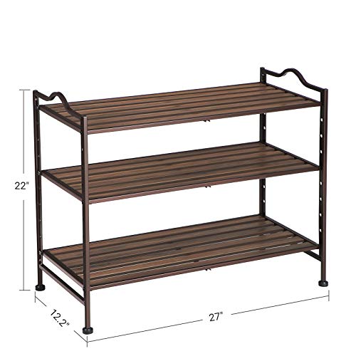 SONGMICS Entryway Shoe Storage Organizer with Metal Frame, 3-tier, Bronze