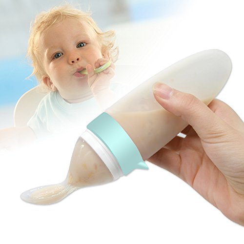 Burabi Silicone Squeeze Feeding Spoon, Baby Food Dispensing Spoon With Dust Cover, BPA Free