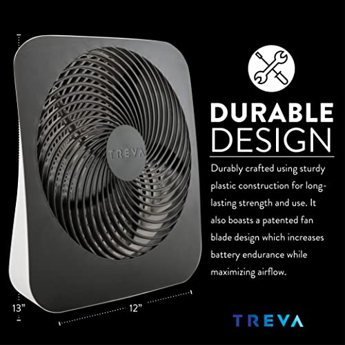 Treva 10-Inch Portable Desktop Battery Fan, Powered by Battery and/or AC Adapter - Air Circulating with 2 Cooling Speeds, With Built In USB Charging Port