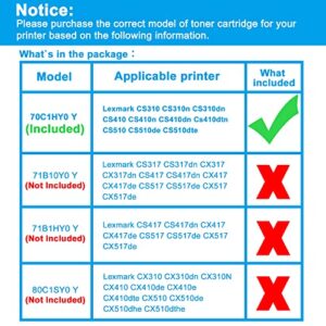 LCL Remanufactured Toner Cartridge Replacement for Lexmark 70C0H40 700H4 70C1HY0 701HY 70C10Y0 701Y 3000 Pages CS310 CS310n CS310dn CS510 CS510de CS510dte CS410 CS410n CS410dn Cs410dtn (1-Pack Yellow)