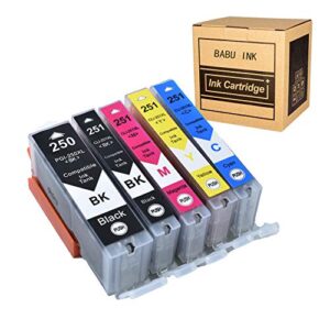 babu 5pack compatible ink cartridge replacement for canon pgi-250 cli-251 work for canon pixma ip7220 mg5450 mg 7120 mx722 mx922 mg5600 mg5520 mg5620 mg6420 mg6620 ix6820 printer