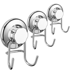 sanno suction cup hooks, shower squeegee holder towel robe loofah hooks hanging shower hooks for bathroom shower wall, bathroom shower accessories, chorme (3 pack)