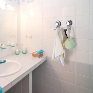 SANNO Suction Cup Hooks, Shower Squeegee Holder Towel Robe Loofah Hooks Hanging Shower Hooks for Bathroom Shower Wall, Bathroom Shower Accessories, Chorme (3 Pack)