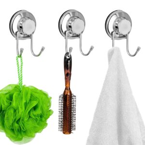 SANNO Suction Cup Hooks, Shower Squeegee Holder Towel Robe Loofah Hooks Hanging Shower Hooks for Bathroom Shower Wall, Bathroom Shower Accessories, Chorme (3 Pack)