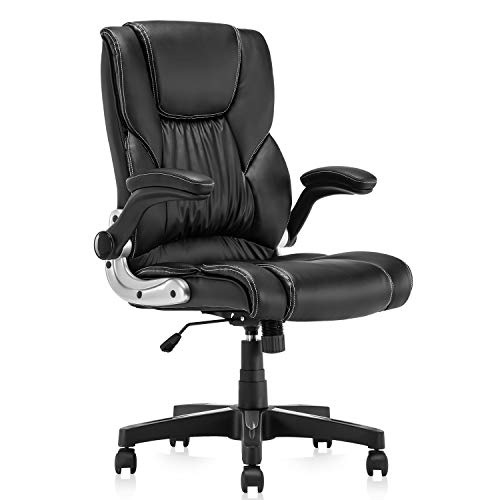 B2C2B Leather Executive Office Chair - High Back Computer Desk Chair with Seat Height Thick Padding for Comfort and Ergonomic Design for Lumbar Support Black