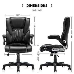 B2C2B Leather Executive Office Chair - High Back Computer Desk Chair with Seat Height Thick Padding for Comfort and Ergonomic Design for Lumbar Support Black