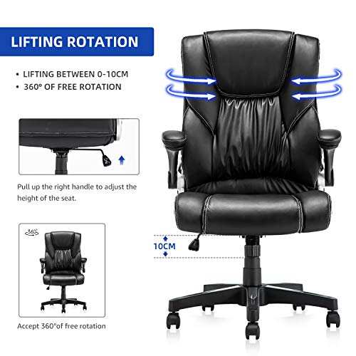 B2C2B Leather Executive Office Chair - High Back Computer Desk Chair with Seat Height Thick Padding for Comfort and Ergonomic Design for Lumbar Support Black