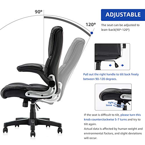 B2C2B Leather Executive Office Chair - High Back Computer Desk Chair with Seat Height Thick Padding for Comfort and Ergonomic Design for Lumbar Support Black