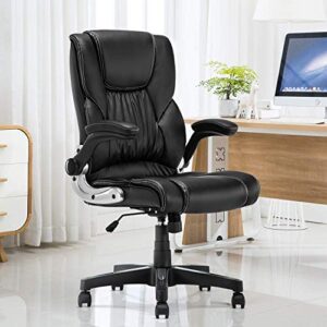 B2C2B Leather Executive Office Chair - High Back Computer Desk Chair with Seat Height Thick Padding for Comfort and Ergonomic Design for Lumbar Support Black