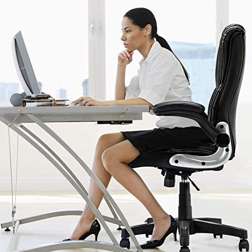 B2C2B Leather Executive Office Chair - High Back Computer Desk Chair with Seat Height Thick Padding for Comfort and Ergonomic Design for Lumbar Support Black