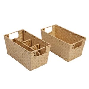 woven wicker baskets with compartments (set of 2 storage baskets): rustic woven hampers for storage, farmhouse style small storage bins, versatile woven baskets with compartments and handles by slpr