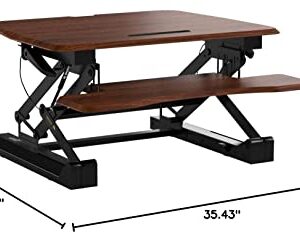 Seville Classics AIRLIFT 36" Gas-Spring Height Adjustable Standing Desk Converter Workstation Ergonomic Dual Monitor Riser with Keyboard Tray and Phone/Tablet Holder, Walnut