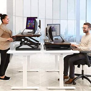 Seville Classics AIRLIFT 36" Gas-Spring Height Adjustable Standing Desk Converter Workstation Ergonomic Dual Monitor Riser with Keyboard Tray and Phone/Tablet Holder, Walnut