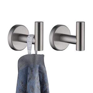 jqk bathroom towel hook brushed, coat robe clothes bath wall hooks for kitchen garage sus 304 stainless steel thick 0.8mm, 2 pack brushed steel, th100-bn-p2
