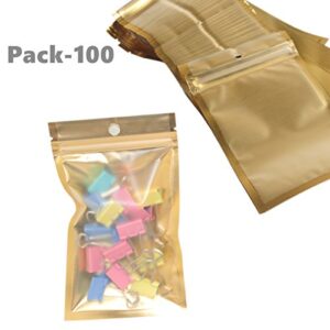 Wekoil 100 Pcs Clear Golden Zip Lock Mylar Bags Aluminum Foil Resealable Packaging storing Plastic Valve Zipper Pouches Bulk Food Storage Foil Lined Grip Seal Wrap 9x16cm(3.5 x 6 inch)