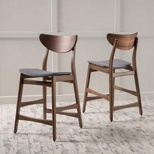 Christopher Knight Home Gavin Counter Chairs, 2-Pcs Set, Textile, Dark Grey / Walnut Finish