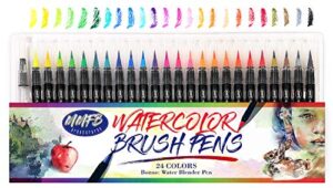 real brush pens set - 24 colors pack flexible brush tip w/ bonus color blender & drawing pad - instant coloring drawing painting calligraphy writing sfumato ombre - writes great on regular papers