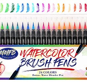 Real Brush Pens Set - 24 Colors Pack Flexible Brush Tip w/ Bonus Color Blender & Drawing Pad - Instant Coloring Drawing Painting Calligraphy Writing Sfumato Ombre - Writes Great On Regular Papers