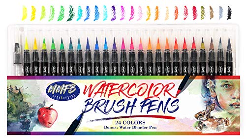 Real Brush Pens Set - 24 Colors Pack Flexible Brush Tip w/ Bonus Color Blender & Drawing Pad - Instant Coloring Drawing Painting Calligraphy Writing Sfumato Ombre - Writes Great On Regular Papers