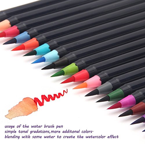 Real Brush Pens Set - 24 Colors Pack Flexible Brush Tip w/ Bonus Color Blender & Drawing Pad - Instant Coloring Drawing Painting Calligraphy Writing Sfumato Ombre - Writes Great On Regular Papers