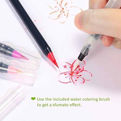 Real Brush Pens Set - 24 Colors Pack Flexible Brush Tip w/ Bonus Color Blender & Drawing Pad - Instant Coloring Drawing Painting Calligraphy Writing Sfumato Ombre - Writes Great On Regular Papers