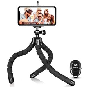 phone tripod, portable flexible tripod adjustable cell phone tripod with wireless remote mini tripod stand for iphone 14 12 11 pro xs max xr,android phone samsung gopro
