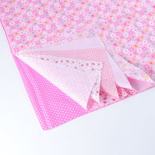 ULTNICE 7pcs Squares Bundle Floral Cotton Craft Fabric for Patchwork DIY Sewing Scrapbooking Quilting (Pink)