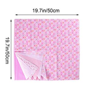 ULTNICE 7pcs Squares Bundle Floral Cotton Craft Fabric for Patchwork DIY Sewing Scrapbooking Quilting (Pink)