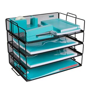 stackable paper tray desk organizer – 4 tier metal mesh letter organizers for business, home, school, stores and more, organize files, folders, letters, paper, binders