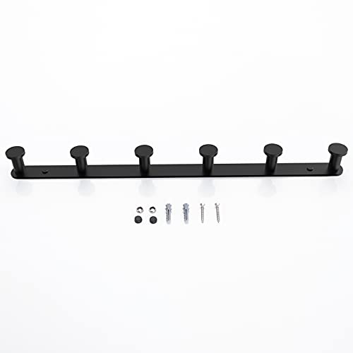 BigBig Home Black Towel Hook, Bathroom Wall Hook Rack with 6 Hooks Matte Bedroom Coat Hook Kitchen Robe Hanger Wall Mount