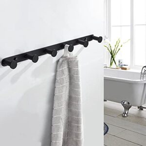 BigBig Home Black Towel Hook, Bathroom Wall Hook Rack with 6 Hooks Matte Bedroom Coat Hook Kitchen Robe Hanger Wall Mount