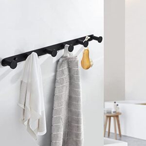 BigBig Home Black Towel Hook, Bathroom Wall Hook Rack with 6 Hooks Matte Bedroom Coat Hook Kitchen Robe Hanger Wall Mount