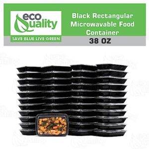 38 oz Reusable Food Storage 150 Pack Containers with Lids by EcoQuality – Rectangular BPA Free Freezer, Microwave & Dishwasher Safe – Airtight & Watertight Stackable, Lunch Meal Prep, To-Go, Bento Box