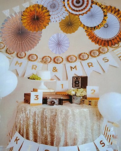 Party Paper Fans Gold Hanging Garland Glitter for Birthday Wedding Baby Shower Bridal Valentine's Day Girl's Decoration 8 Pack