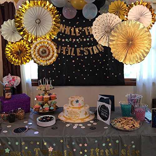 Party Paper Fans Gold Hanging Garland Glitter for Birthday Wedding Baby Shower Bridal Valentine's Day Girl's Decoration 8 Pack