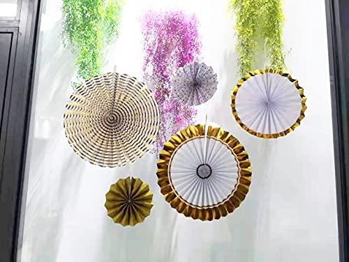 Party Paper Fans Gold Hanging Garland Glitter for Birthday Wedding Baby Shower Bridal Valentine's Day Girl's Decoration 8 Pack