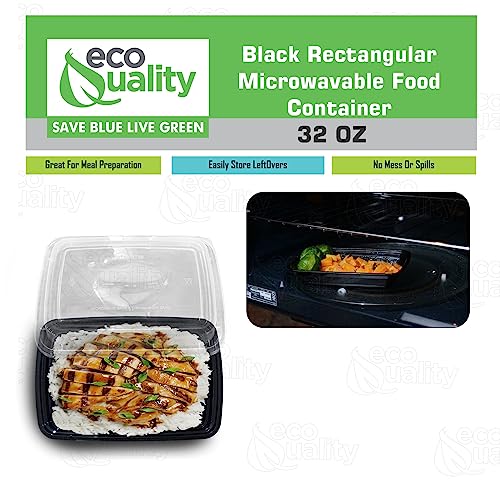 32 oz Reusable Food Storage 10 Pack Containers with Lids by EcoQuality – Rectangular BPA Free Freezer, Microwave & Dishwasher Safe – Airtight & Watertight Stackable, Lunch Meal Prep, To-Go, Bento Box