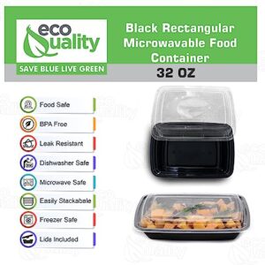 32 oz Reusable Food Storage 10 Pack Containers with Lids by EcoQuality – Rectangular BPA Free Freezer, Microwave & Dishwasher Safe – Airtight & Watertight Stackable, Lunch Meal Prep, To-Go, Bento Box