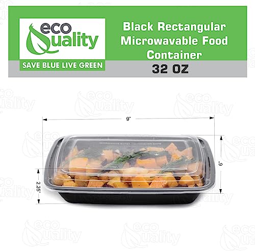 32 oz Reusable Food Storage 10 Pack Containers with Lids by EcoQuality – Rectangular BPA Free Freezer, Microwave & Dishwasher Safe – Airtight & Watertight Stackable, Lunch Meal Prep, To-Go, Bento Box