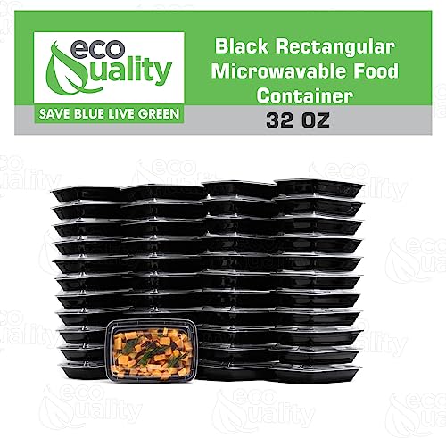 32 oz Reusable Food Storage 10 Pack Containers with Lids by EcoQuality – Rectangular BPA Free Freezer, Microwave & Dishwasher Safe – Airtight & Watertight Stackable, Lunch Meal Prep, To-Go, Bento Box