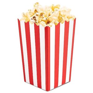 100 pack paper popcorn boxes for movie night and birthday party supplies, red & white, 5.5 in